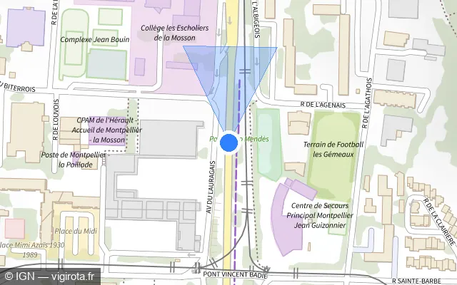Vue plan de l'emplacement du radar tourelle à Juvignac sur Avenue de l'Europe