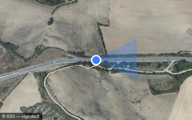 Vue satellite de l'emplacement du radar tourelle à Comprégnac sur Route de Millau / D 992