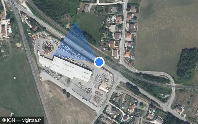 Vue satellite de l'emplacement du radar tourelle à Saint-André-le-Gaz sur D 1006
