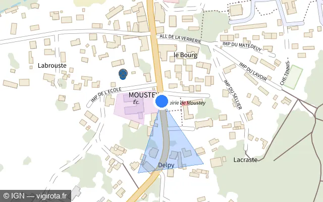 Vue plan de l'emplacement du radar tourelle à Moustey sur Avenue Cousseau de Labarthe / D 834