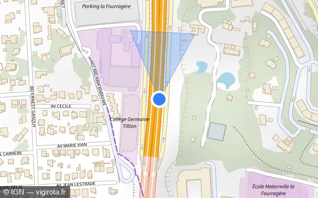 Vue plan de l'emplacement du radar tourelle à Marseille sur A 507 / L2 Est