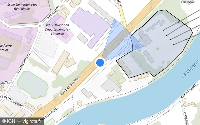 Vue plan de l'emplacement du radar tourelle à Panazol sur Port du Naveix / N 520