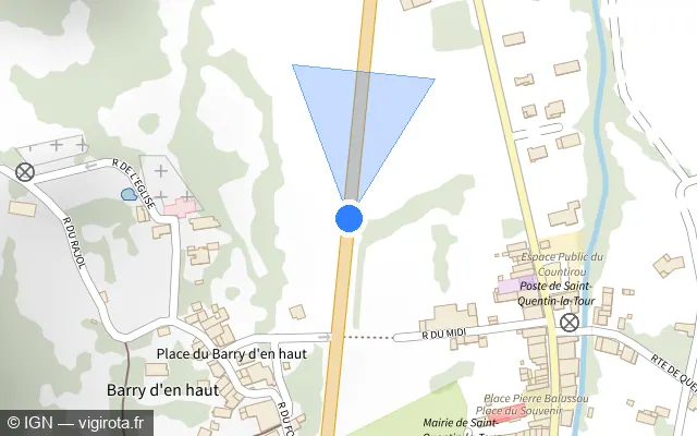 Vue plan de l'emplacement du radar tourelle à Saint-Quentin-la-Tour sur D 625