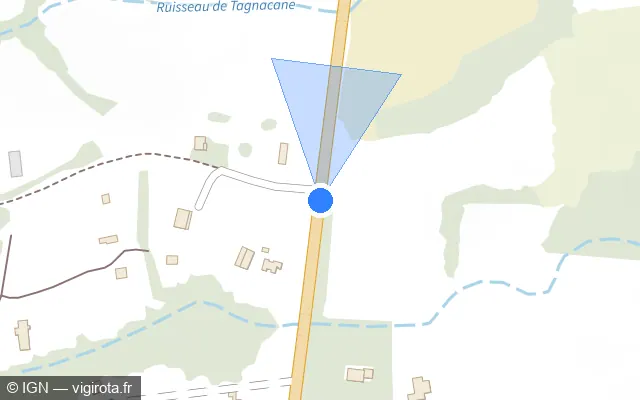 Vue plan de l'emplacement du radar tourelle à Ventiseri sur Strada Principale / T 10
