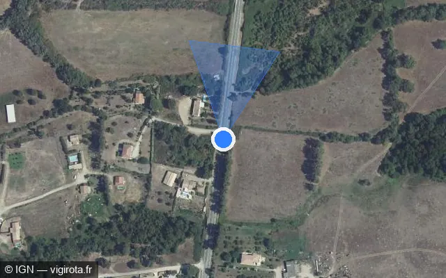 Vue satellite de l'emplacement du radar tourelle à Ventiseri sur Strada Principale / T 10