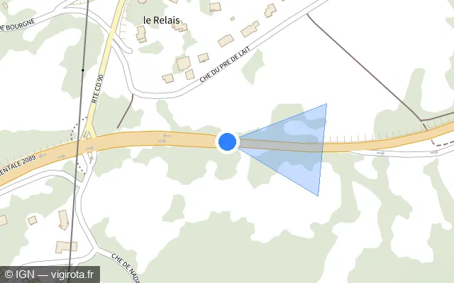 Vue plan de l'emplacement du radar tourelle à Saint-Genès-Champanelle sur D 2089