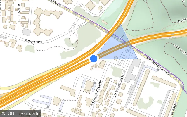Vue plan de l'emplacement du radar tourelle à Bron sur D 383 / Boulevard Laurent Bonnevay