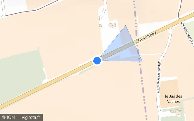 Vue plan de l'emplacement du radar tourelle à Estézargues sur N 100