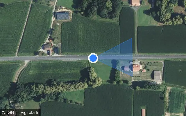 Vue satellite de l'emplacement du radar tourelle à Biaudos sur D 817