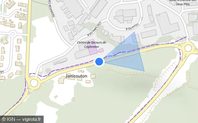 Vue plan de l'emplacement du radar tourelle à Soorts-Hossegor sur Route de Capbreton / D 133