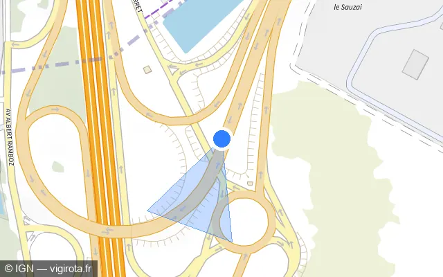 Vue plan de l'emplacement du radar tourelle à Feyzin sur D 301 / Boulevard Urbain Sud