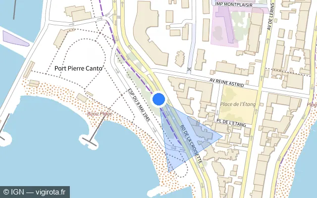 Vue plan de l'emplacement du radar tourelle à Cannes sur Boulevard de la Croisette