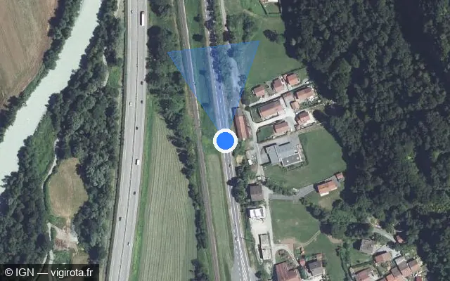 Vue satellite de l'emplacement du radar tourelle à Magland sur Rue Nationale / D 1205