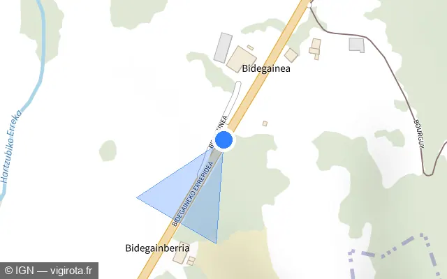 Vue plan de l'emplacement du radar tourelle à Bustince-Iriberry sur Route de Bidegainea / D 933