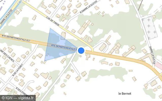 Vue plan de l'emplacement du radar tourelle à Pinas sur D 817