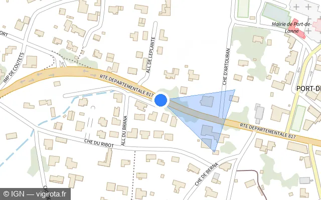 Vue plan de l'emplacement du radar tourelle à Port-de-Lanne sur Route Départementale 817 / D 817
