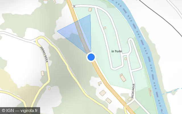 Vue plan de l'emplacement du radar tourelle à Ascarat sur Baionako errepidea / Route de Bayonne / D 918
