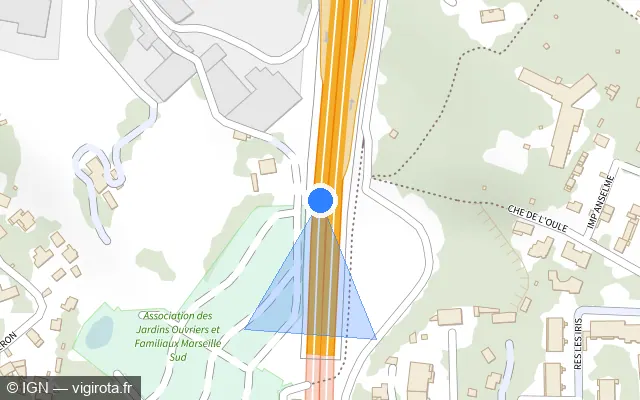 Vue plan de l'emplacement du radar tourelle à Marseille sur A 507 / L2 Est