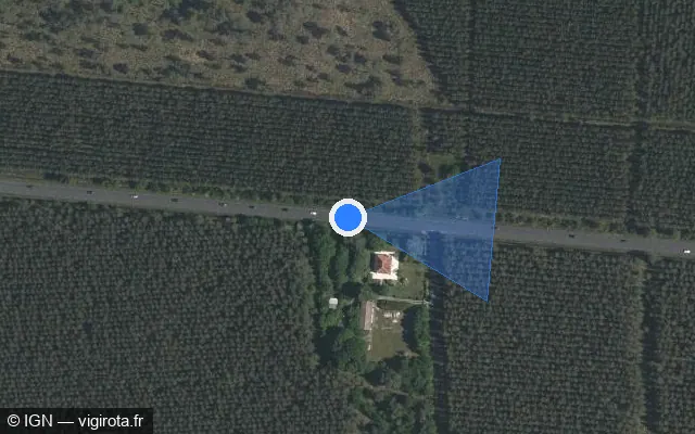 Vue satellite de l'emplacement du radar tourelle à Saumos sur D 6