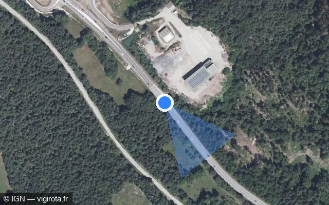 Vue satellite de l'emplacement du radar tourelle à Saint-Martin-de-Clelles sur D 1075 / E 712