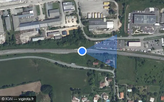 Vue satellite de l'emplacement du radar tourelle à Pujols sur N 21