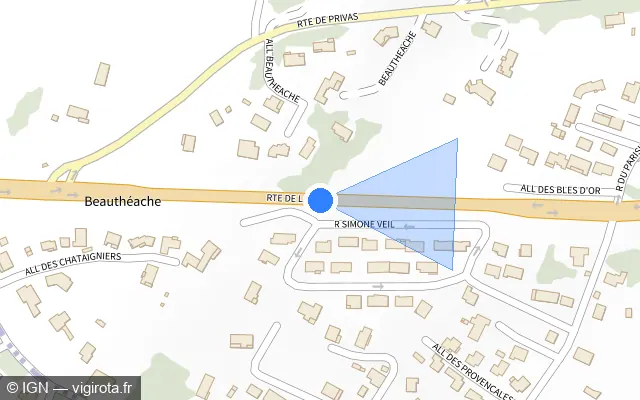 Vue plan de l'emplacement du radar tourelle à Chomérac sur Route de la Soie / D 2