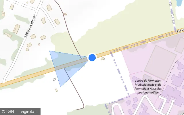 Vue plan de l'emplacement du radar tourelle à Montmorillon sur D 727