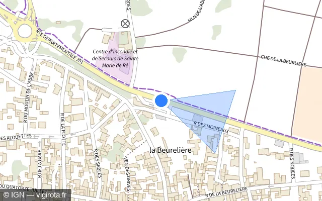 Vue plan de l'emplacement du radar tourelle à Sainte-Marie-de-Ré sur D 201
