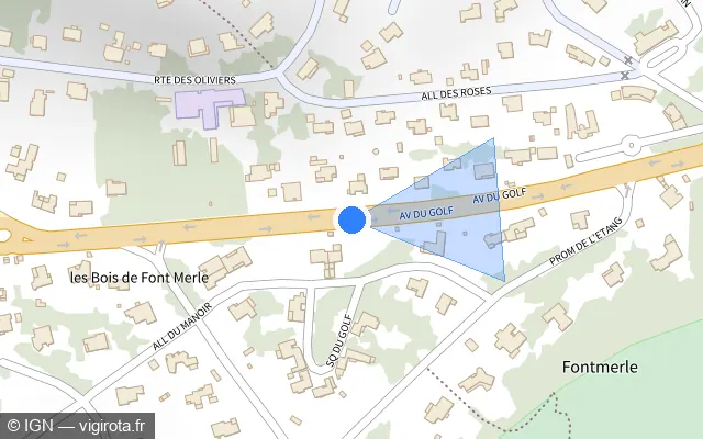 Vue plan de l'emplacement du radar tourelle à Mougins sur Avenue du Golf / D 35