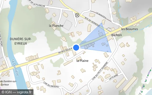 Vue plan de l'emplacement du radar tourelle à Dunière-sur-Eyrieux sur Avenue des Deux Rivières / D 120