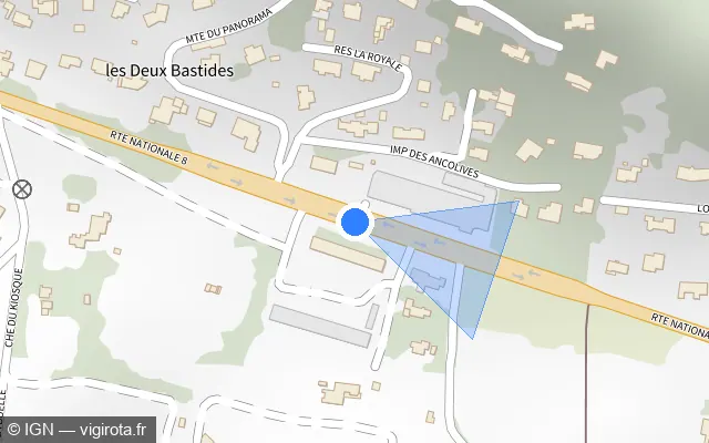 Vue plan de l'emplacement du radar tourelle à Ollioules sur Route Nationale 8 / D N8