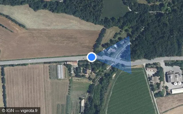 Vue satellite de l'emplacement du radar tourelle à Chomérac sur Route de la Soie / D 2