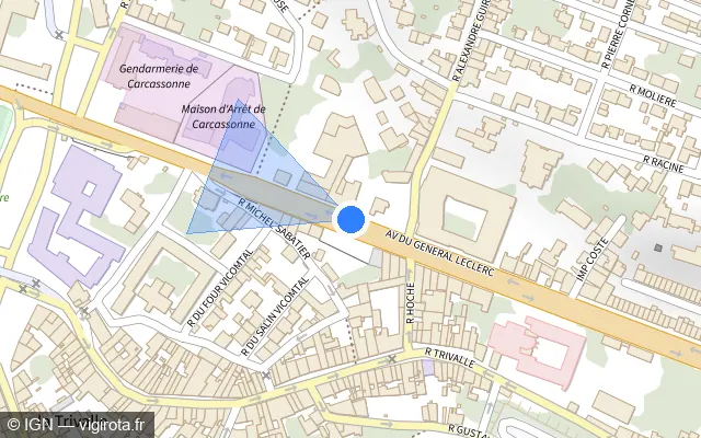 Vue plan de l'emplacement du radar tourelle à Carcassonne sur Avenue du Général Leclerc
