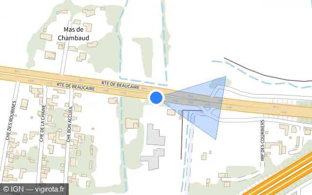 Vue plan de l'emplacement du radar tourelle à Rodilhan sur Route de Beaucaire / D 999