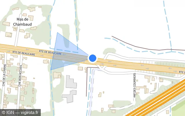 Vue plan de l'emplacement du radar tourelle à Rodilhan sur Route de Beaucaire / D 999
