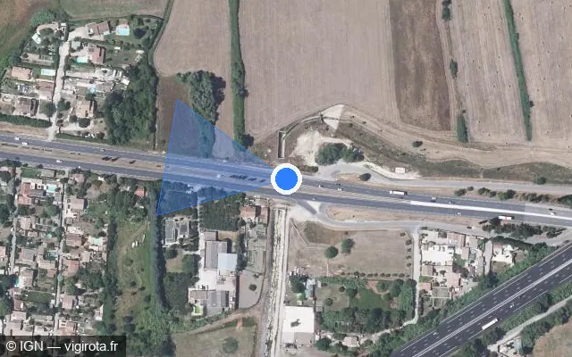 Vue satellite de l'emplacement du radar tourelle à Rodilhan sur Route de Beaucaire / D 999