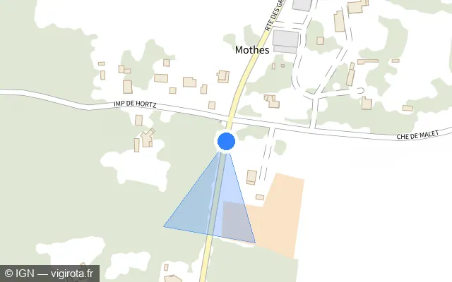 Vue plan de l'emplacement du radar tourelle à Ychoux sur Route des Grands Champs / D 348