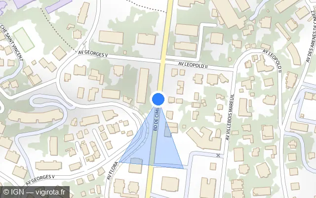 Vue plan de l'emplacement du radar tourelle à Nice sur Boulevard de Cimiez