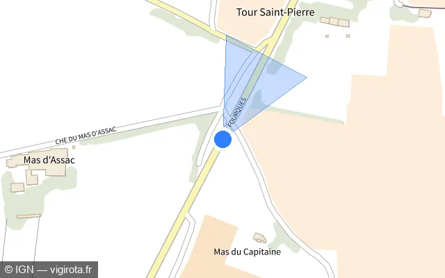Vue plan de l'emplacement du radar tourelle à Beaucaire sur Route de Fourques / D 15