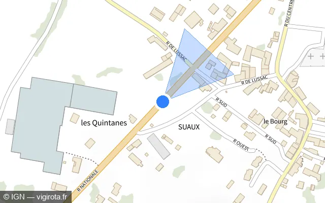 Vue plan de l'emplacement du radar tourelle à Suaux sur Rue Nationale / N 141 / E 603