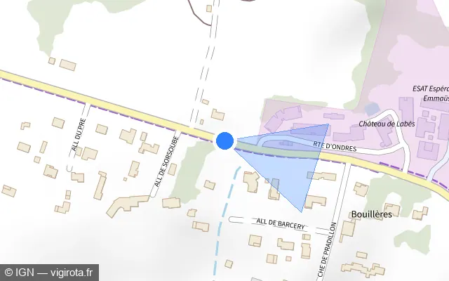 Vue plan de l'emplacement du radar tourelle à Saint-Martin-de-Seignanx sur Route Océane / D 26