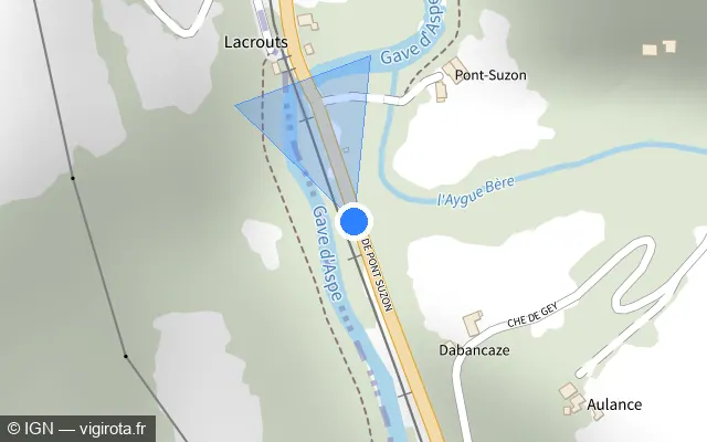 Vue plan de l'emplacement du radar tourelle à Sarrance sur N 134 / E 07