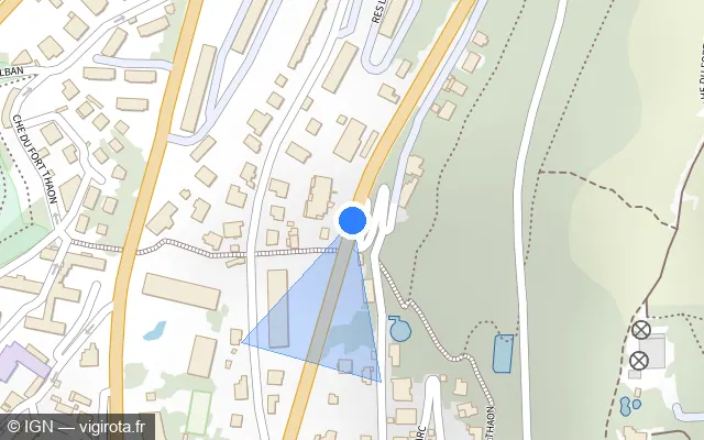 Vue plan de l'emplacement du radar tourelle à Villefranche-sur-Mer sur Corniche André de Joly / M 6007