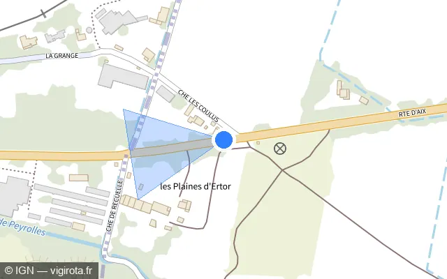 Vue plan de l'emplacement du radar tourelle à Meyrargues sur Route d'Aix / D 96