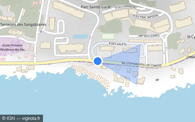 Vue plan de l'emplacement du radar tourelle à Ajaccio sur Boulevard Albert 1er / D 111