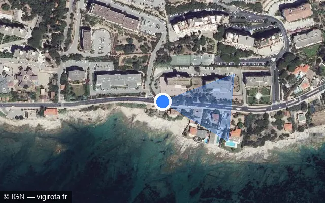 Vue satellite de l'emplacement du radar tourelle à Ajaccio sur Boulevard Albert 1er / D 111