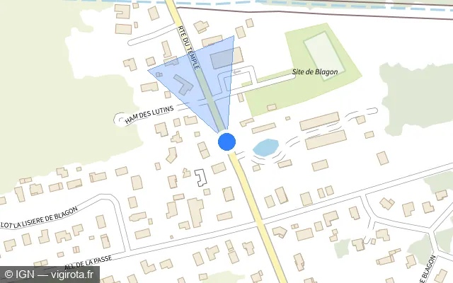 Vue plan de l'emplacement du radar tourelle à Lanton sur Route du Temple / D 5