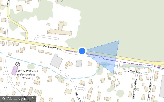 Vue plan de l'emplacement du radar tourelle à Ychoux sur Rue Brémontier / D 43