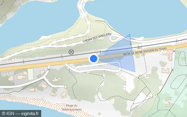 Vue plan de l'emplacement du radar tourelle à Saint-Raphaël sur Boulevard de la 36e Division d'Infanterie du Texas / D 559