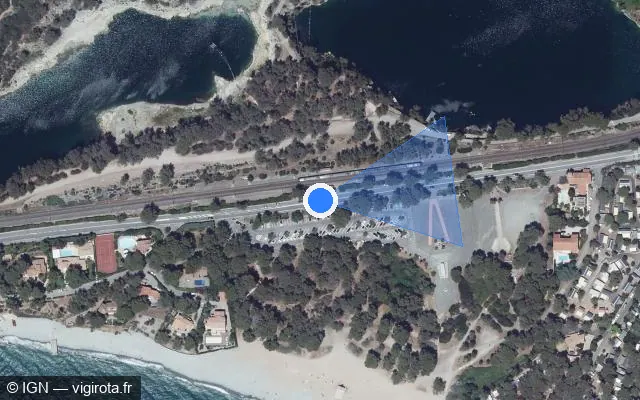 Vue satellite de l'emplacement du radar tourelle à Saint-Raphaël sur Boulevard de la 36e Division d'Infanterie du Texas / D 559